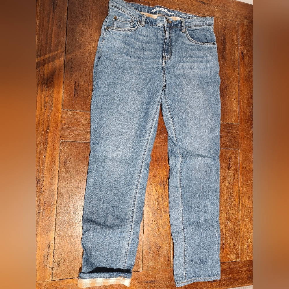 EDDIE BAUER Flannel Lined Jeans Womens boyfriend midrise straight size 10